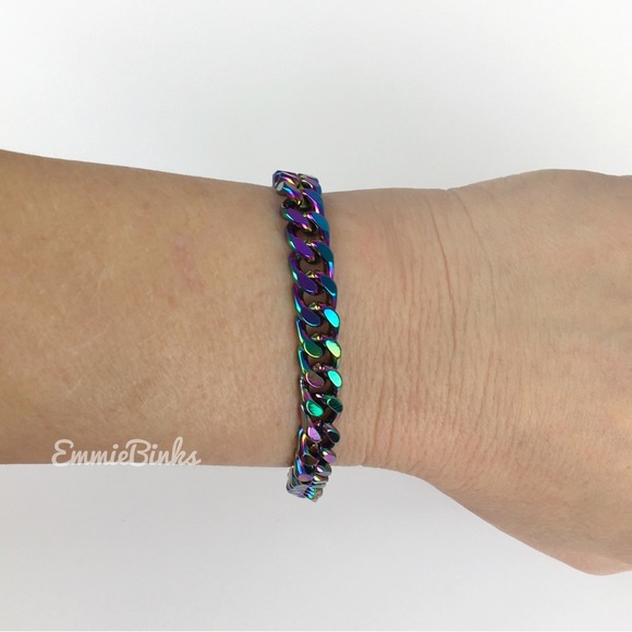 ✨3for$38 New Oil Slick Rainbow Chain Link Bracelet Holographic Miami Cuban - Picture 10 of 13